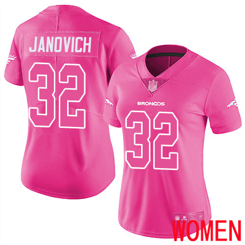 Women Denver Broncos #32 Andy Janovich Limited Pink Rush Fashion Football NFL Jersey